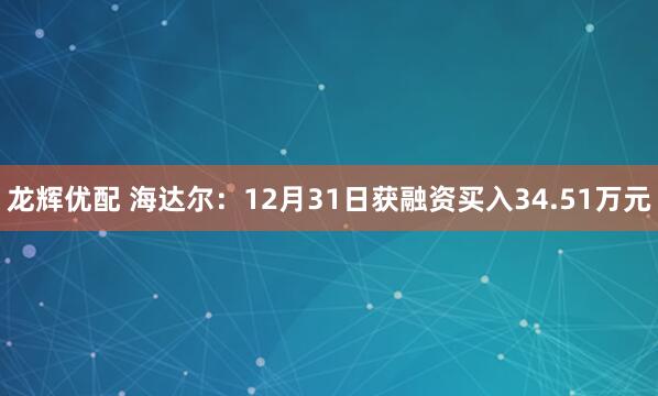 龙辉优配 海达尔：12月31日获融资买入34.51万元